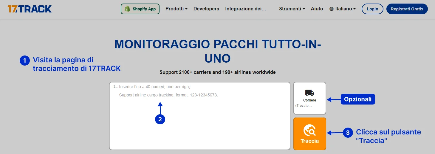 Tracciamento di Shopee. Impara a tracciare il pacco su 17TRACK. Inserisci il tuo numero di tracciamento di Shopee sul sito ufficiale di 17TRACK.